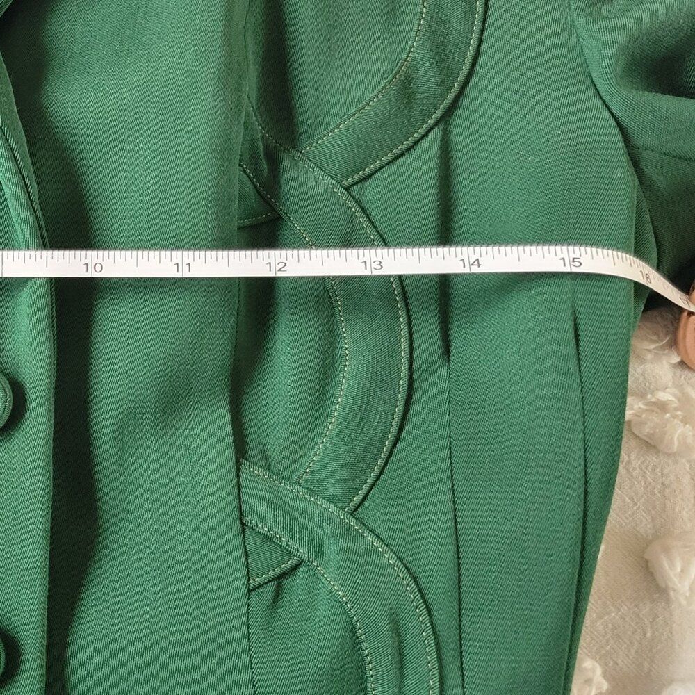 American Woolen Co Vintage 1940s Applique Blazer Emerald Green Rockabilly Pinup - Picture 7 of 11